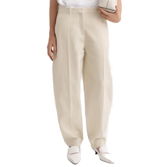 New Jing Business Essential Wide Slacks Ivory Soft Taper Trousers Office Preppy - Picture 1 of 11
